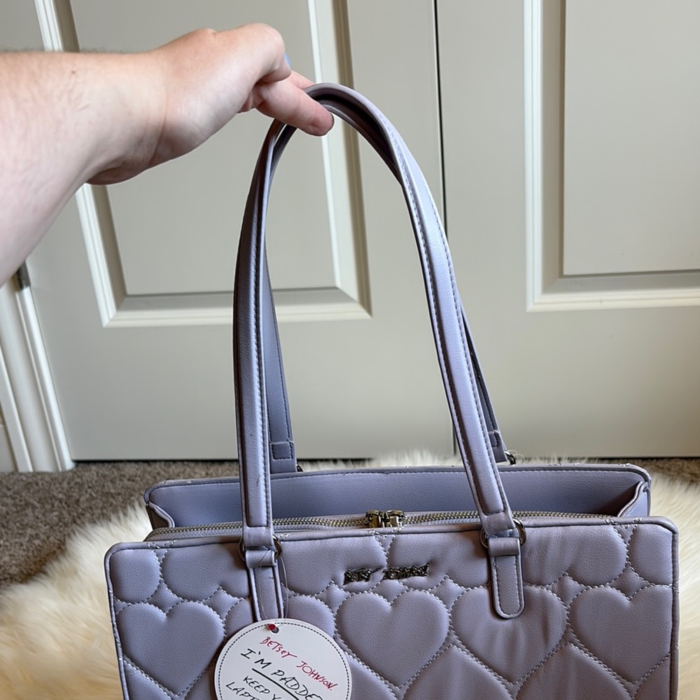 Betsey Johnson Lavender Purple Heart Quilted Purse/Laptop Bag - Picture 10 of 16